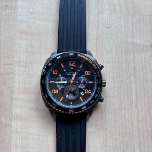 Caravelle, New York Men’s Chronograph Black Silicone Strap Watch. 45B141